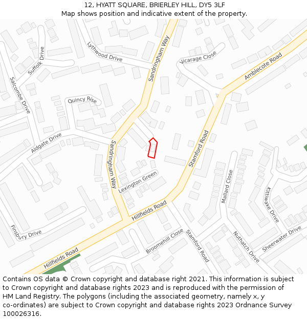 12, HYATT SQUARE, BRIERLEY HILL, DY5 3LF: Location map and indicative extent of plot