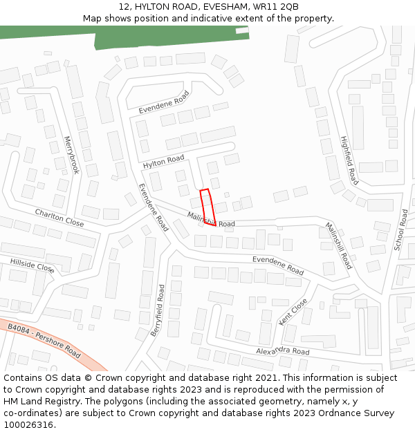 12, HYLTON ROAD, EVESHAM, WR11 2QB: Location map and indicative extent of plot