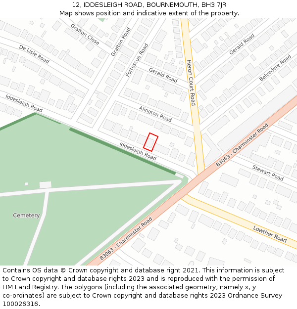 12, IDDESLEIGH ROAD, BOURNEMOUTH, BH3 7JR: Location map and indicative extent of plot