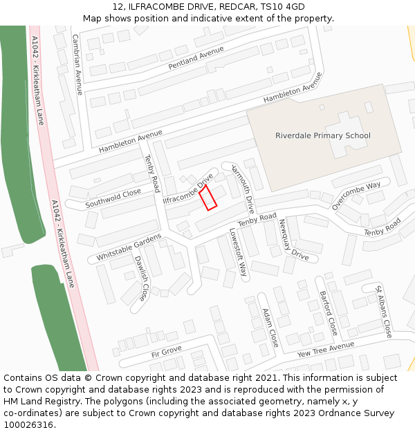 12, ILFRACOMBE DRIVE, REDCAR, TS10 4GD: Location map and indicative extent of plot