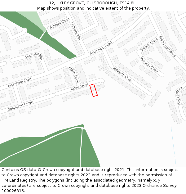 12, ILKLEY GROVE, GUISBOROUGH, TS14 8LL: Location map and indicative extent of plot