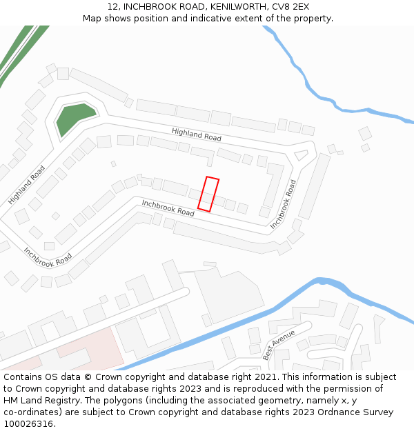 12, INCHBROOK ROAD, KENILWORTH, CV8 2EX: Location map and indicative extent of plot