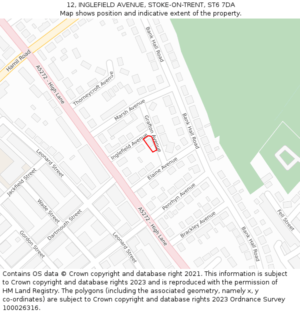 12, INGLEFIELD AVENUE, STOKE-ON-TRENT, ST6 7DA: Location map and indicative extent of plot