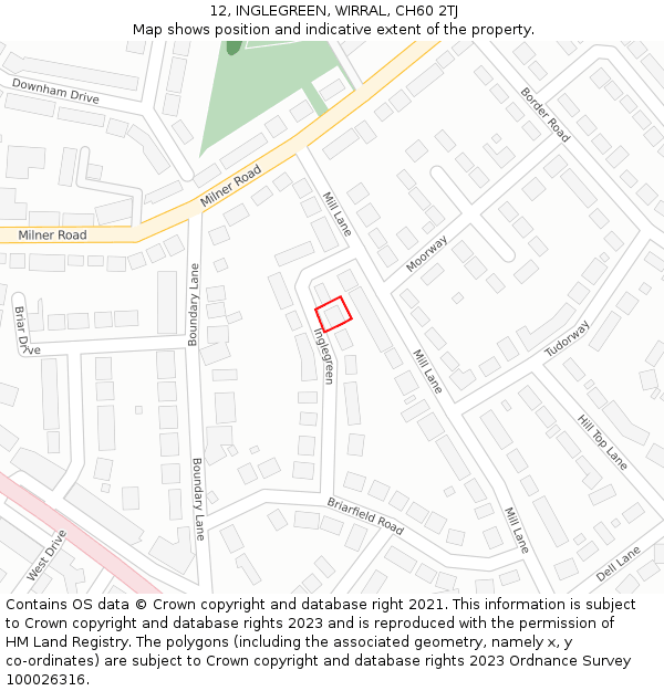 12, INGLEGREEN, WIRRAL, CH60 2TJ: Location map and indicative extent of plot