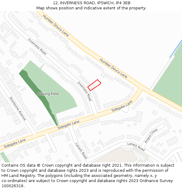 12, INVERNESS ROAD, IPSWICH, IP4 3EB: Location map and indicative extent of plot