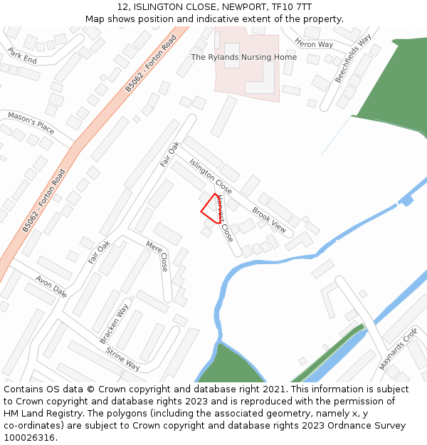 12, ISLINGTON CLOSE, NEWPORT, TF10 7TT: Location map and indicative extent of plot