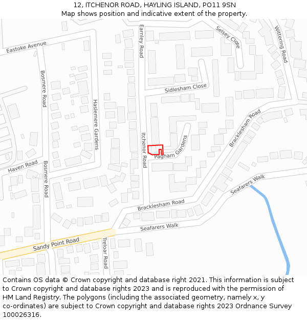 12, ITCHENOR ROAD, HAYLING ISLAND, PO11 9SN: Location map and indicative extent of plot