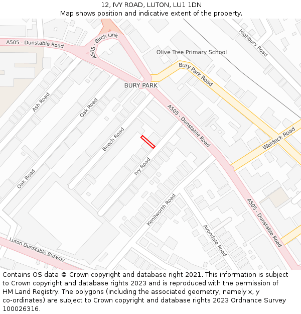 12, IVY ROAD, LUTON, LU1 1DN: Location map and indicative extent of plot