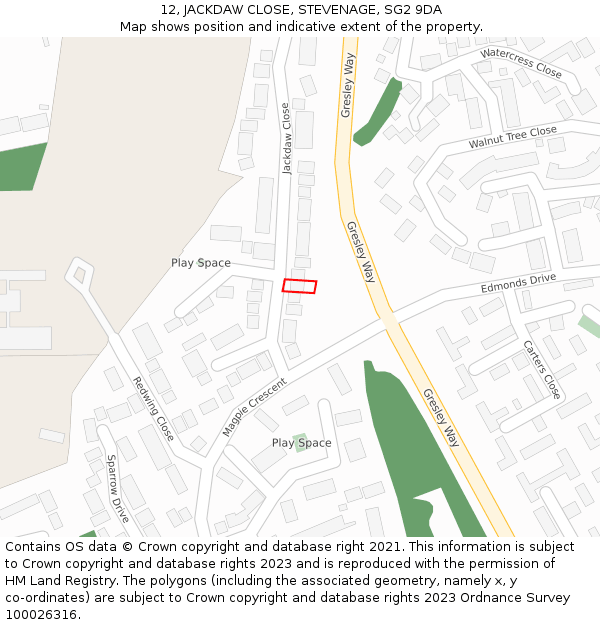 12, JACKDAW CLOSE, STEVENAGE, SG2 9DA: Location map and indicative extent of plot