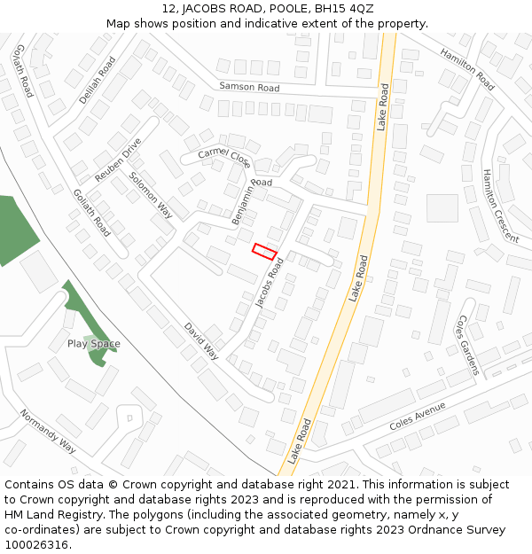 12, JACOBS ROAD, POOLE, BH15 4QZ: Location map and indicative extent of plot