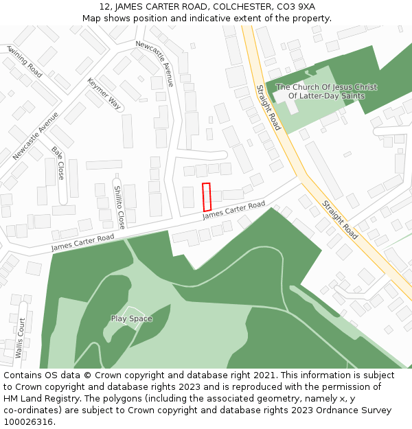 12, JAMES CARTER ROAD, COLCHESTER, CO3 9XA: Location map and indicative extent of plot