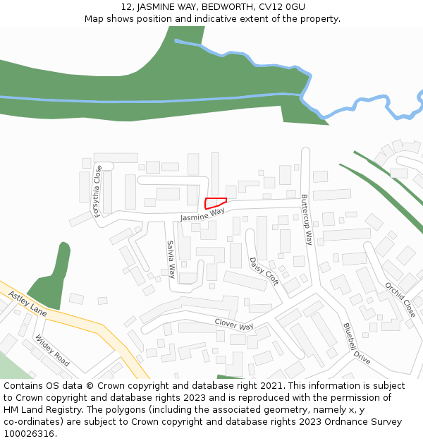 12, JASMINE WAY, BEDWORTH, CV12 0GU: Location map and indicative extent of plot