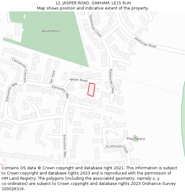 12, JASPER ROAD, OAKHAM, LE15 6UN: Location map and indicative extent of plot