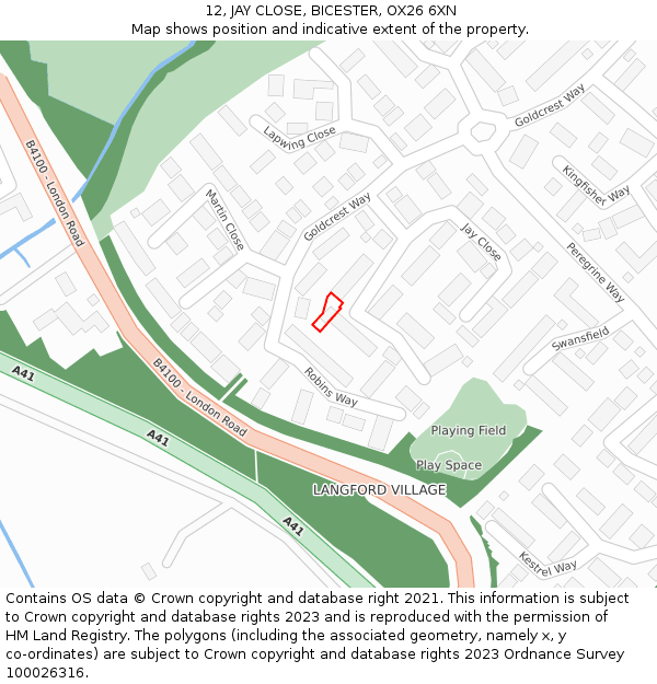 12, JAY CLOSE, BICESTER, OX26 6XN: Location map and indicative extent of plot