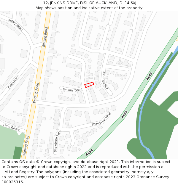 12, JENKINS DRIVE, BISHOP AUCKLAND, DL14 6XJ: Location map and indicative extent of plot