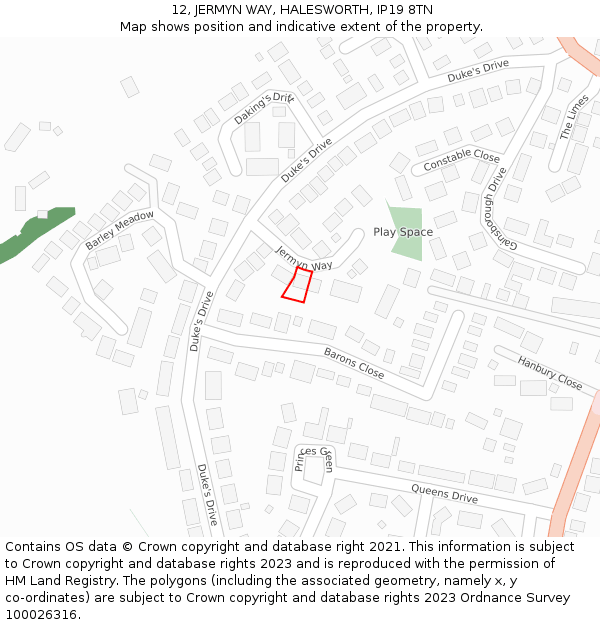 12, JERMYN WAY, HALESWORTH, IP19 8TN: Location map and indicative extent of plot