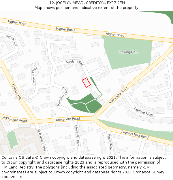 12, JOCELYN MEAD, CREDITON, EX17 2EN: Location map and indicative extent of plot