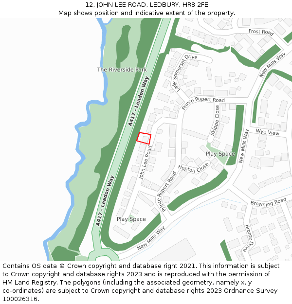 12, JOHN LEE ROAD, LEDBURY, HR8 2FE: Location map and indicative extent of plot