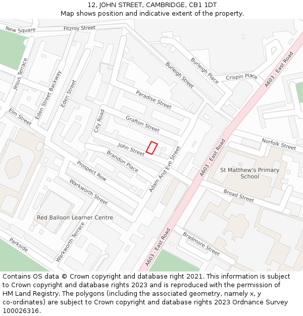 12, JOHN STREET, CAMBRIDGE, CB1 1DT: Location map and indicative extent of plot