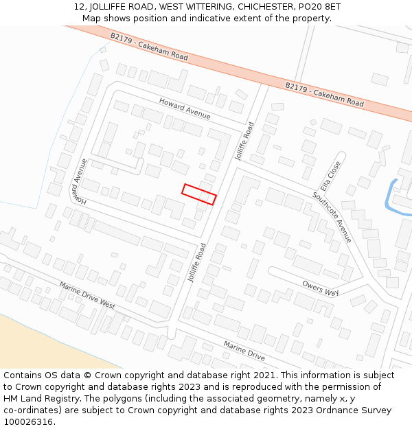 12, JOLLIFFE ROAD, WEST WITTERING, CHICHESTER, PO20 8ET: Location map and indicative extent of plot