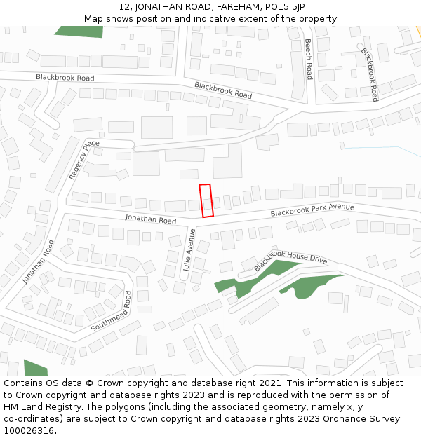 12, JONATHAN ROAD, FAREHAM, PO15 5JP: Location map and indicative extent of plot