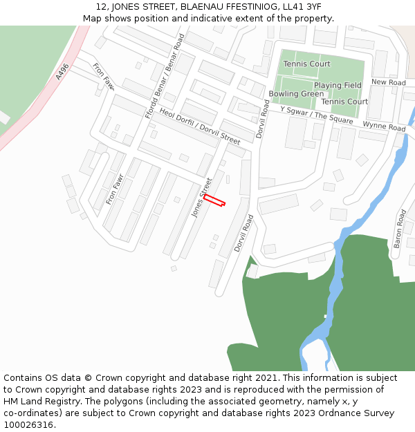 12, JONES STREET, BLAENAU FFESTINIOG, LL41 3YF: Location map and indicative extent of plot