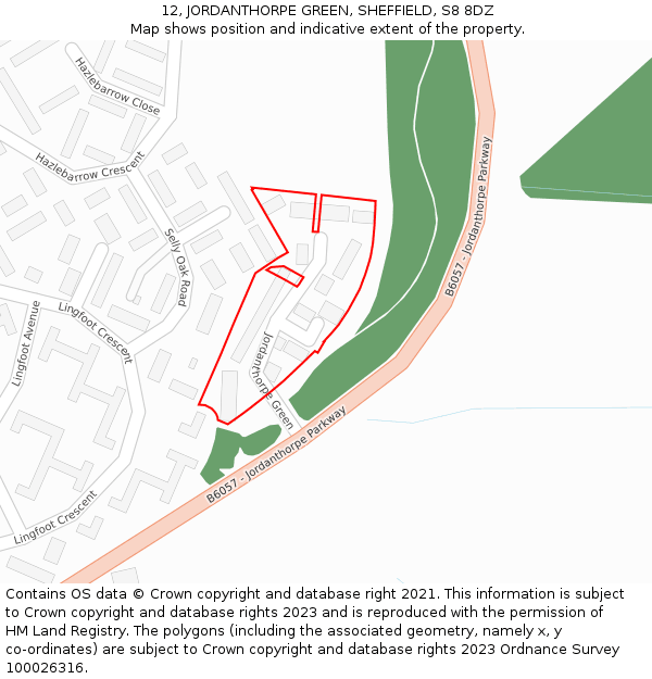 12, JORDANTHORPE GREEN, SHEFFIELD, S8 8DZ: Location map and indicative extent of plot