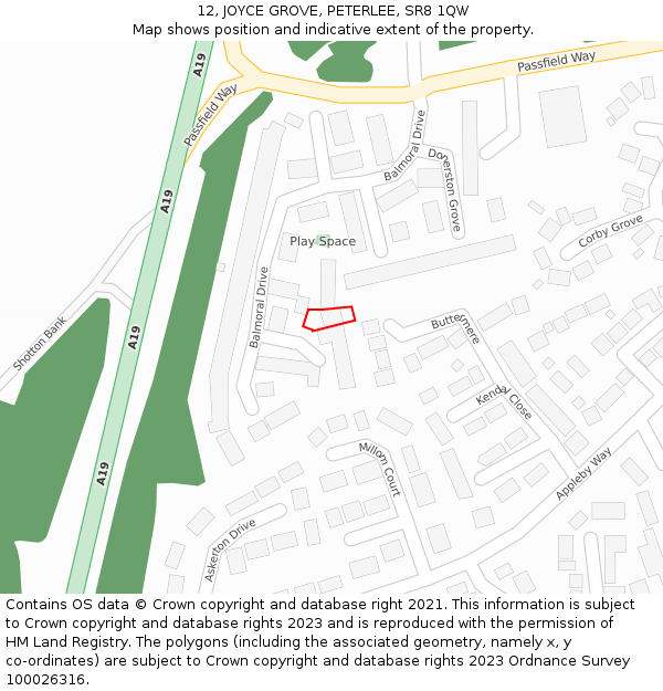 12, JOYCE GROVE, PETERLEE, SR8 1QW: Location map and indicative extent of plot