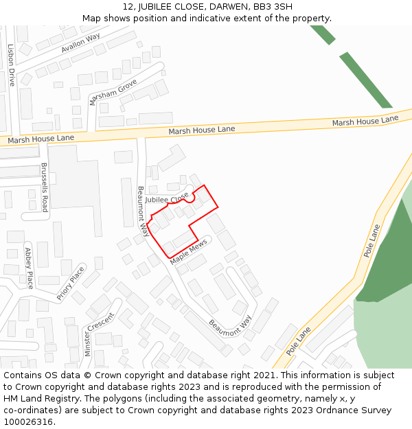 12, JUBILEE CLOSE, DARWEN, BB3 3SH: Location map and indicative extent of plot