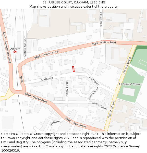 12, JUBILEE COURT, OAKHAM, LE15 6NG: Location map and indicative extent of plot