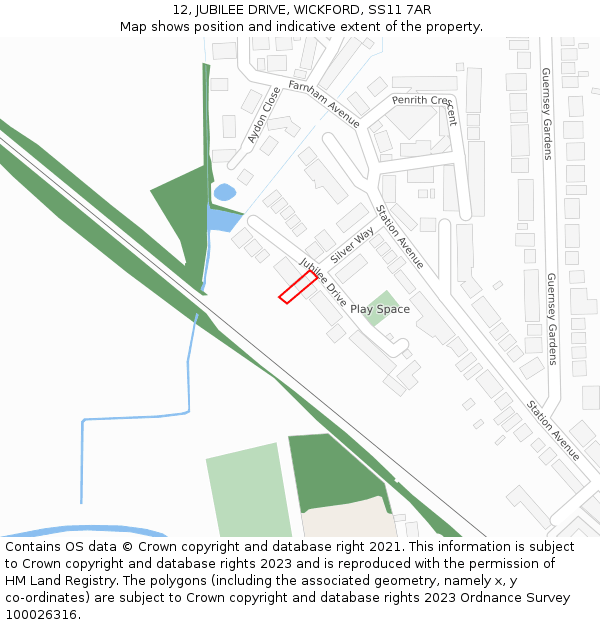 12, JUBILEE DRIVE, WICKFORD, SS11 7AR: Location map and indicative extent of plot