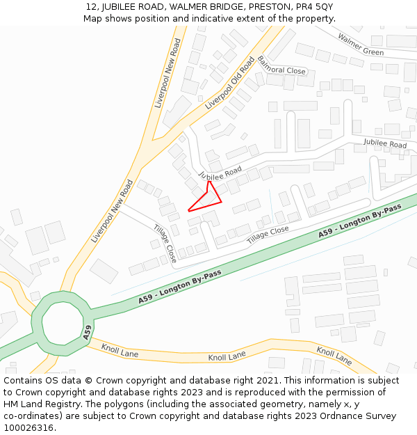 12, JUBILEE ROAD, WALMER BRIDGE, PRESTON, PR4 5QY: Location map and indicative extent of plot
