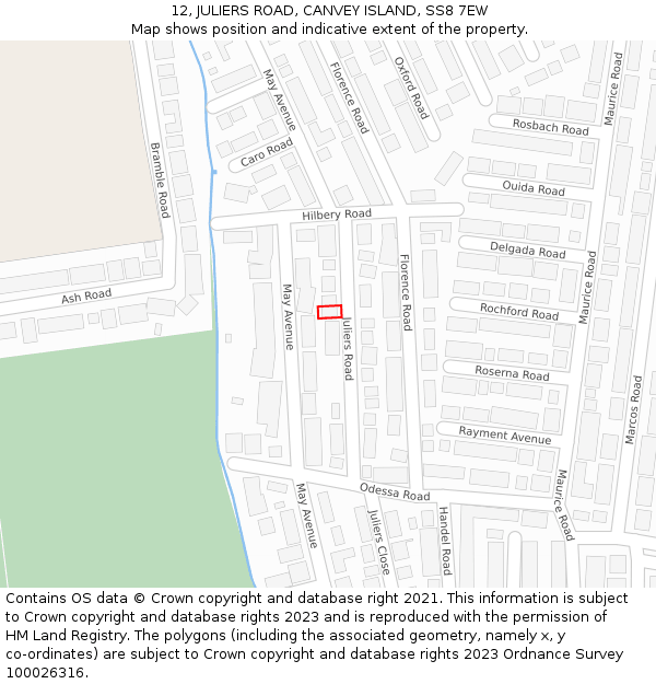 12, JULIERS ROAD, CANVEY ISLAND, SS8 7EW: Location map and indicative extent of plot