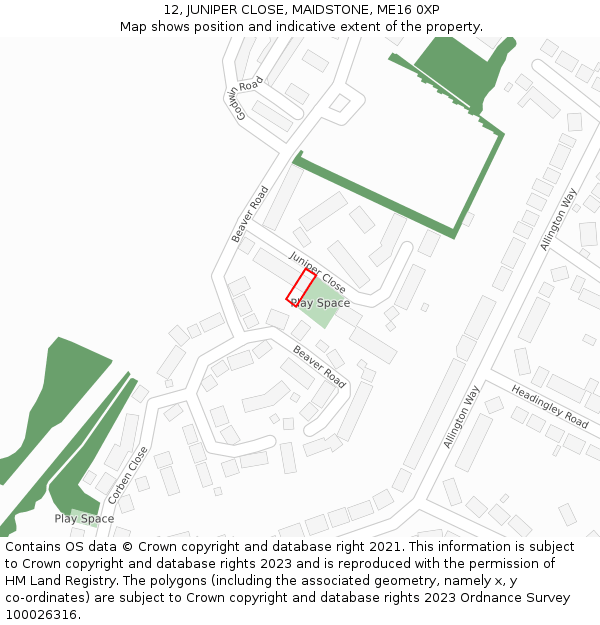 12, JUNIPER CLOSE, MAIDSTONE, ME16 0XP: Location map and indicative extent of plot