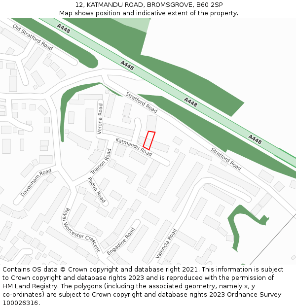 12, KATMANDU ROAD, BROMSGROVE, B60 2SP: Location map and indicative extent of plot