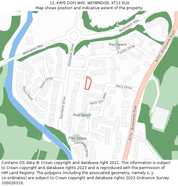 12, KAYE DON WAY, WEYBRIDGE, KT13 0UX: Location map and indicative extent of plot