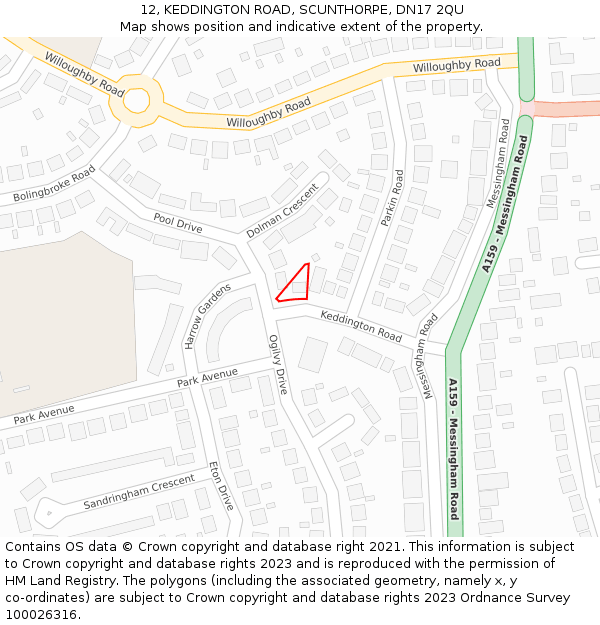 12, KEDDINGTON ROAD, SCUNTHORPE, DN17 2QU: Location map and indicative extent of plot