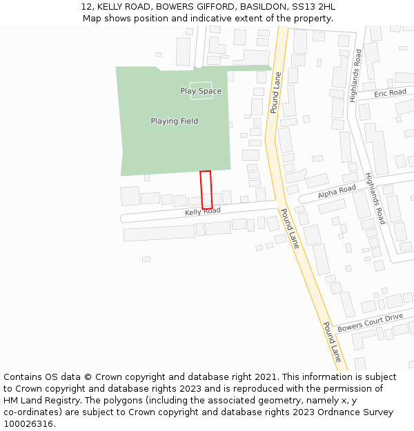 12, KELLY ROAD, BOWERS GIFFORD, BASILDON, SS13 2HL: Location map and indicative extent of plot