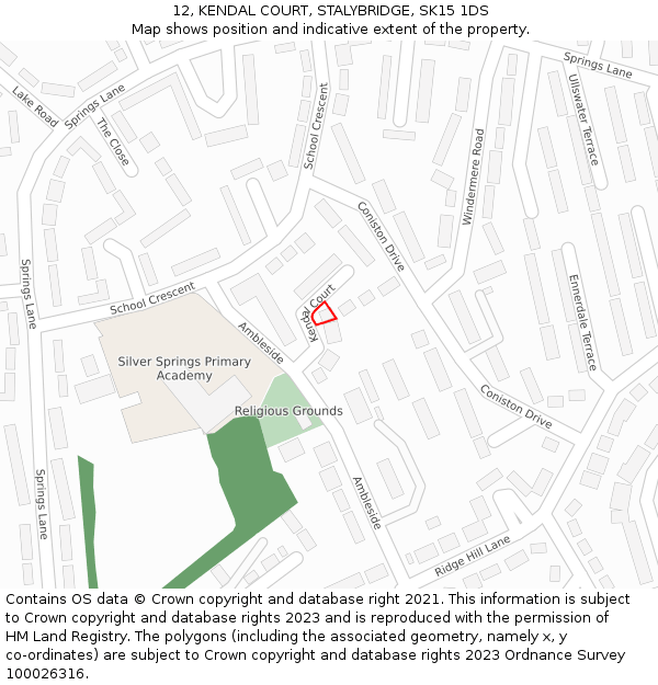 12, KENDAL COURT, STALYBRIDGE, SK15 1DS: Location map and indicative extent of plot