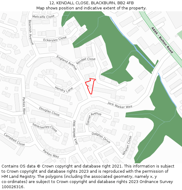 12, KENDALL CLOSE, BLACKBURN, BB2 4FB: Location map and indicative extent of plot