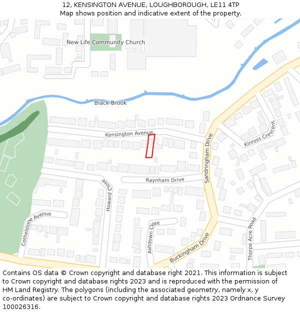 12, KENSINGTON AVENUE, LOUGHBOROUGH, LE11 4TP: Location map and indicative extent of plot