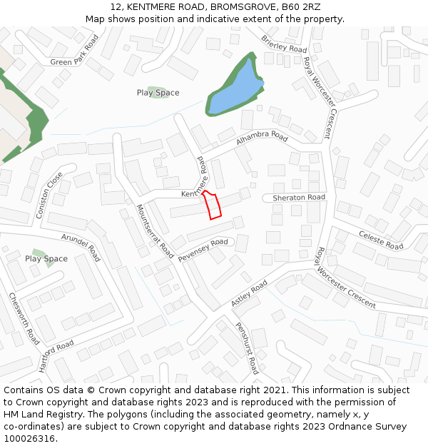 12, KENTMERE ROAD, BROMSGROVE, B60 2RZ: Location map and indicative extent of plot
