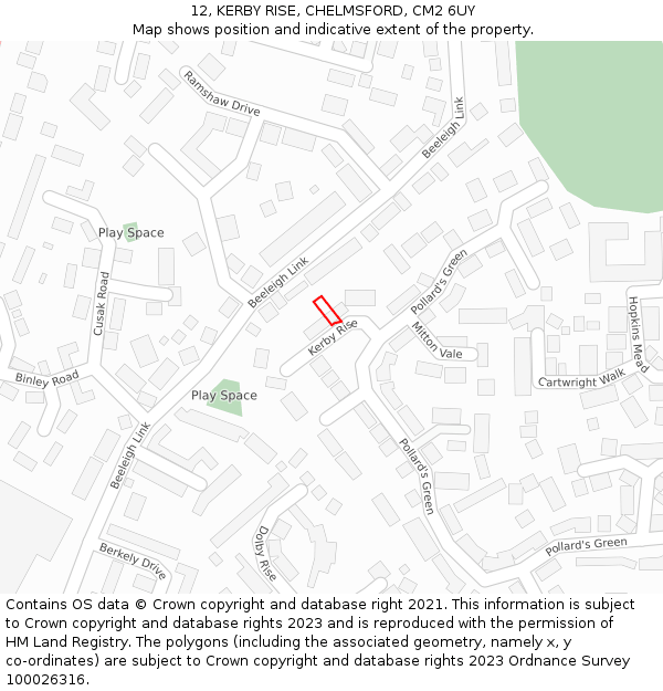 12, KERBY RISE, CHELMSFORD, CM2 6UY: Location map and indicative extent of plot