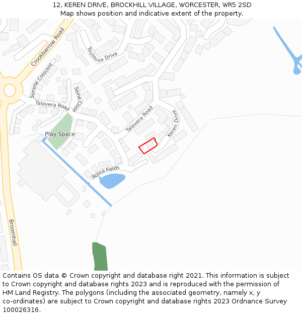 12, KEREN DRIVE, BROCKHILL VILLAGE, WORCESTER, WR5 2SD: Location map and indicative extent of plot