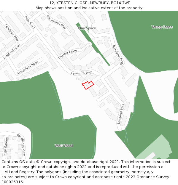 12, KERSTEN CLOSE, NEWBURY, RG14 7WF: Location map and indicative extent of plot