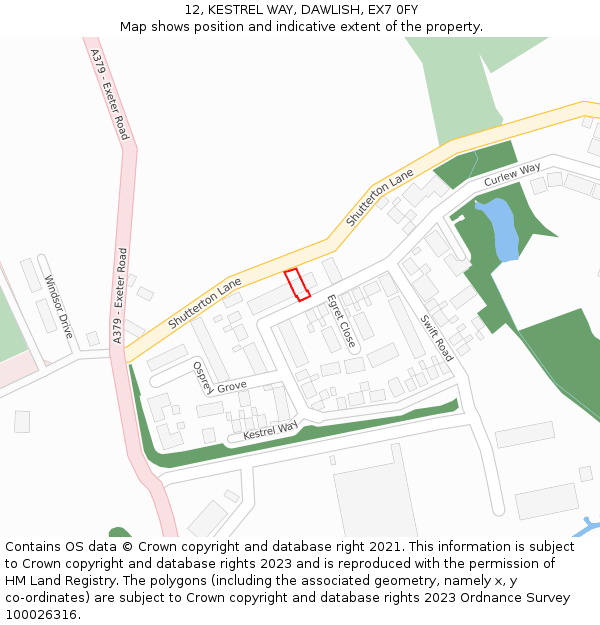 12, KESTREL WAY, DAWLISH, EX7 0FY: Location map and indicative extent of plot
