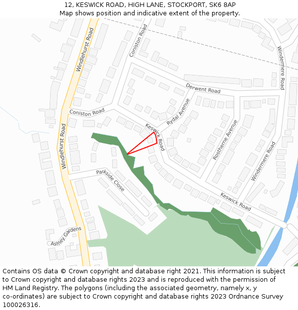 12, KESWICK ROAD, HIGH LANE, STOCKPORT, SK6 8AP: Location map and indicative extent of plot
