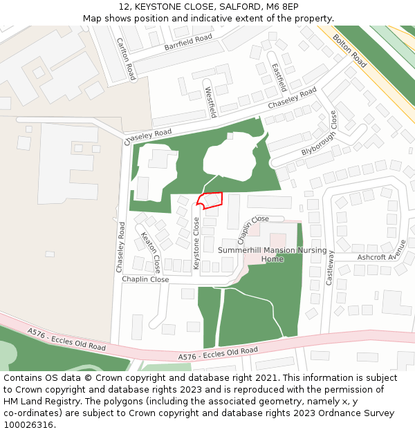 12, KEYSTONE CLOSE, SALFORD, M6 8EP: Location map and indicative extent of plot