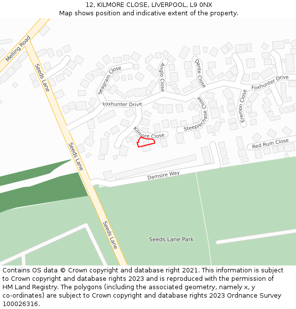 12, KILMORE CLOSE, LIVERPOOL, L9 0NX: Location map and indicative extent of plot