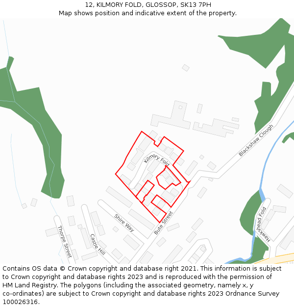12, KILMORY FOLD, GLOSSOP, SK13 7PH: Location map and indicative extent of plot